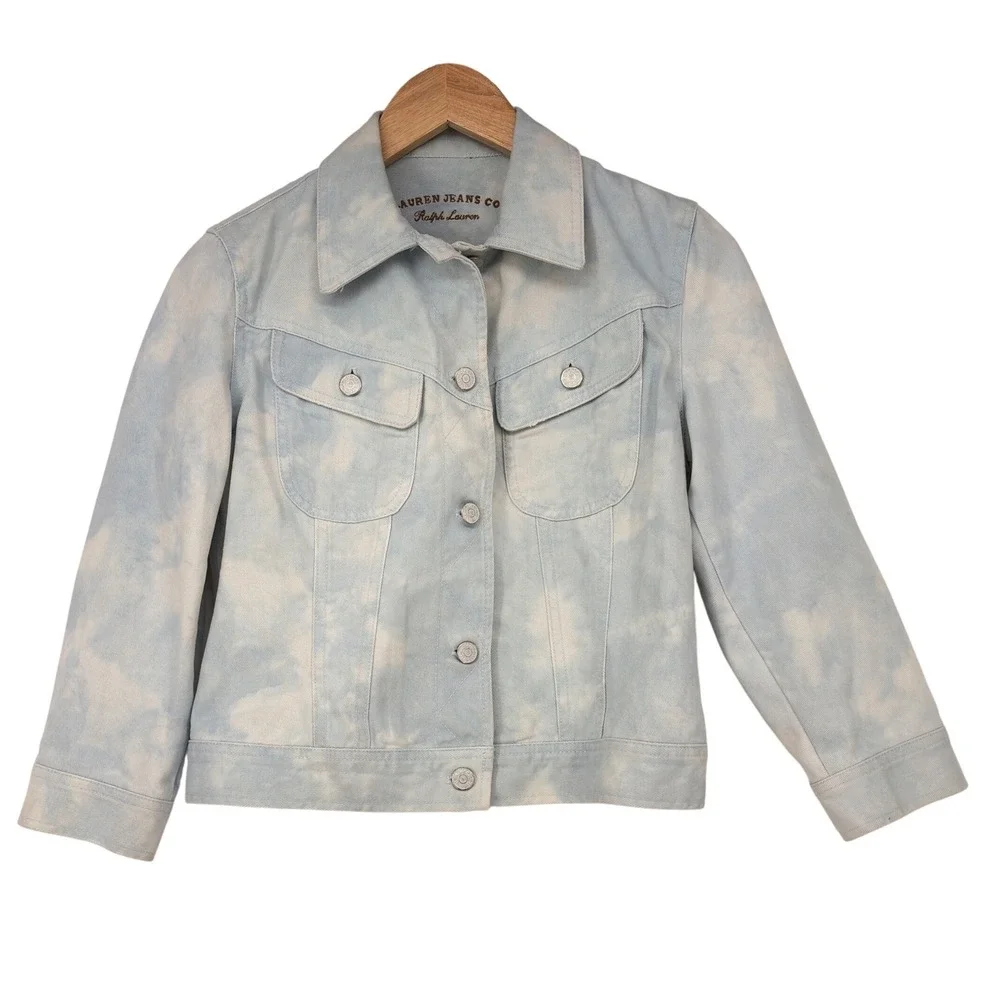 Lauren‎ Ralph Lauren Jacket Womens XS Blue Santorini Fash Tie Dye Denim Trucker - Picture 4 of 11
